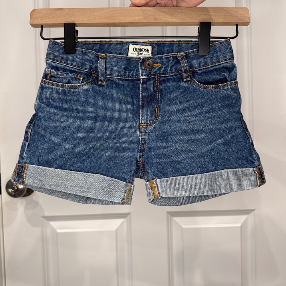 OshKosh Bgosh Girls Denim Shorts Medium Wash Cuffed Hem‎ Blue Size 8